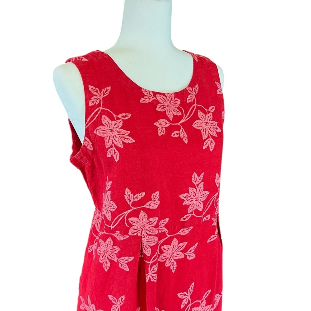 Vintage Heaven 100% Linen Maxi Dress Red Floral Hawaiian Sleeveless Women Medium - Picture 3 of 8